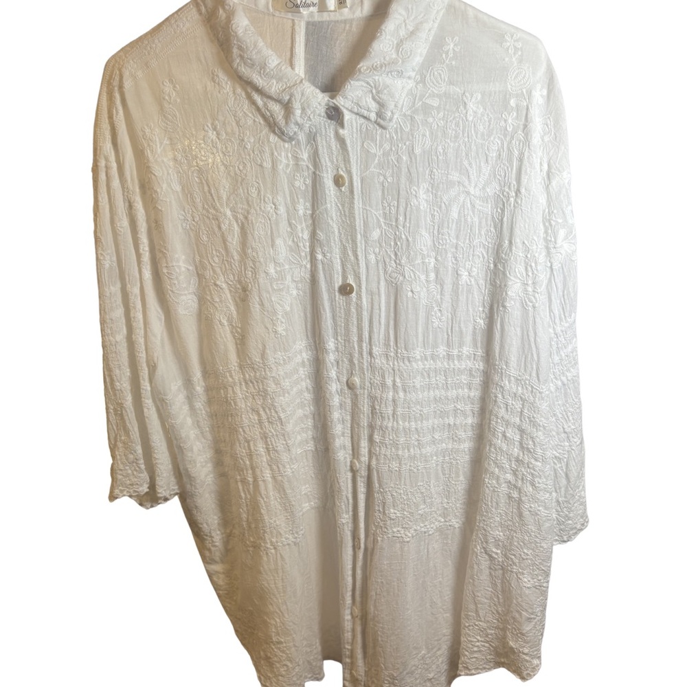 Solitaire White Textured Tunic Blouse Size 2X New Without Tags
